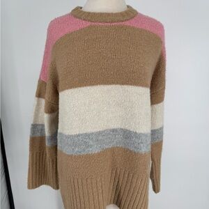 Topshop Colorblock Crewneck Sweater in Pink, Cream, Camel & Gray
